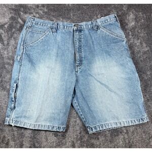 Vintage Wrangler Rugged Wear Mens Carpenter Shorts Light Wash Denim Blue Size 38